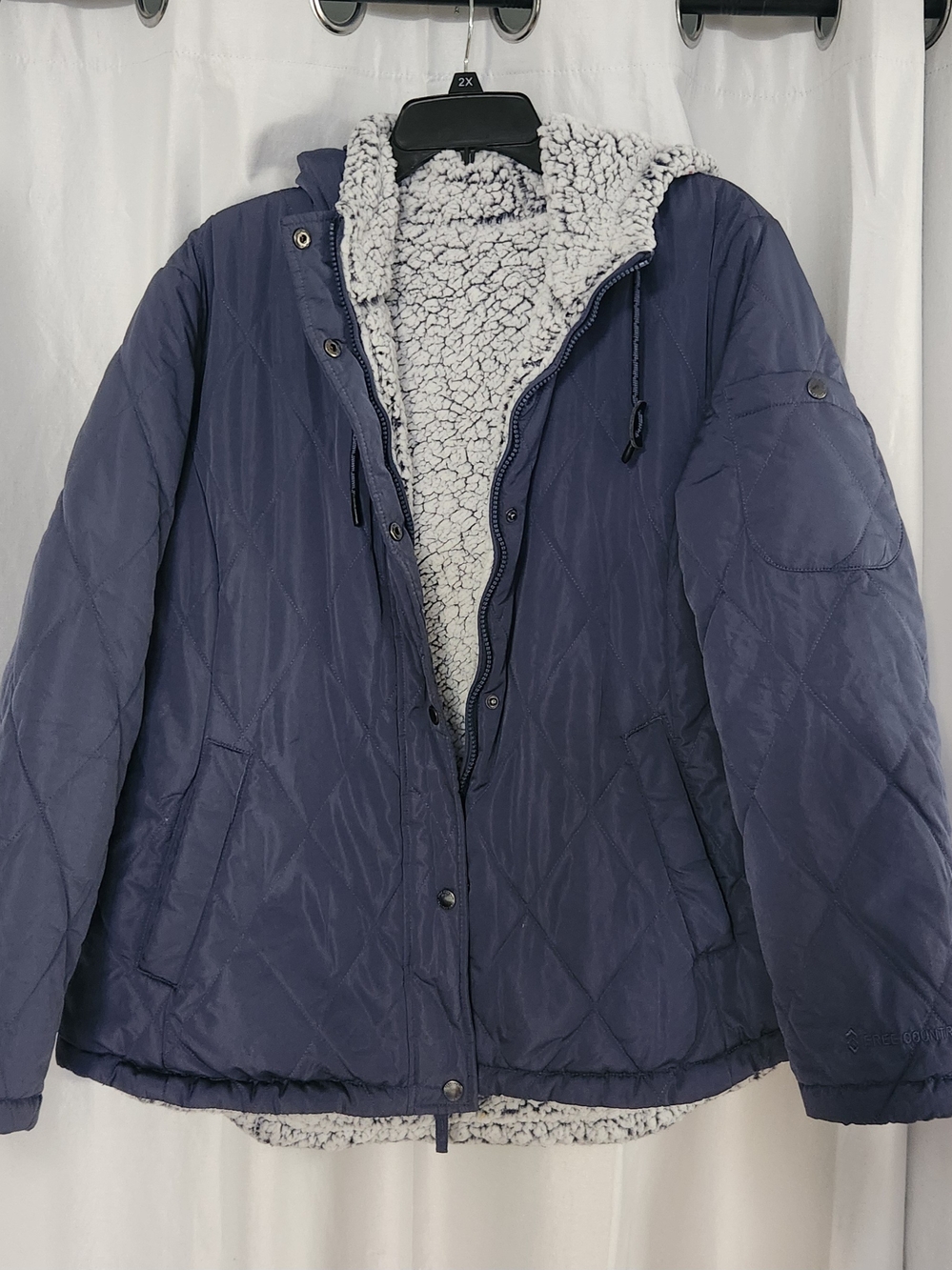Free Country Navy Quilted Puffer Jacket with Sherpa Lining